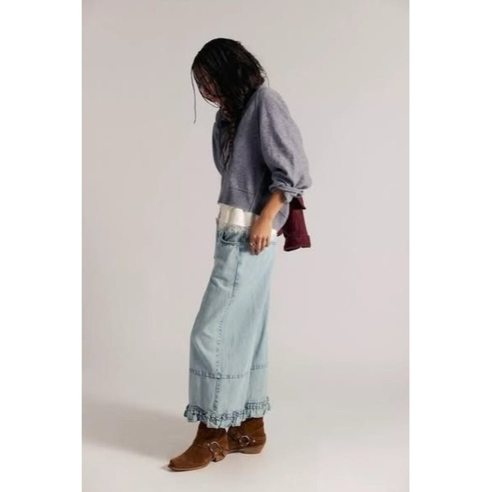 Free People We The Free Love Me Not Bloomer Jeans Pants Wide-Leg Cotton L 287327 - Picture 2 of 6